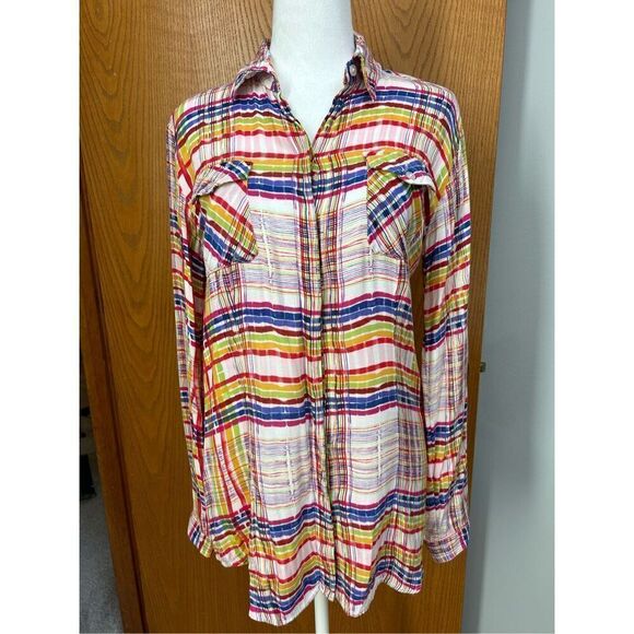 CAbi 797 Womens Cirque Plaid Button Front Tunic Long‎ Sleeve Sz S BIN Q - Picture 1 of 8